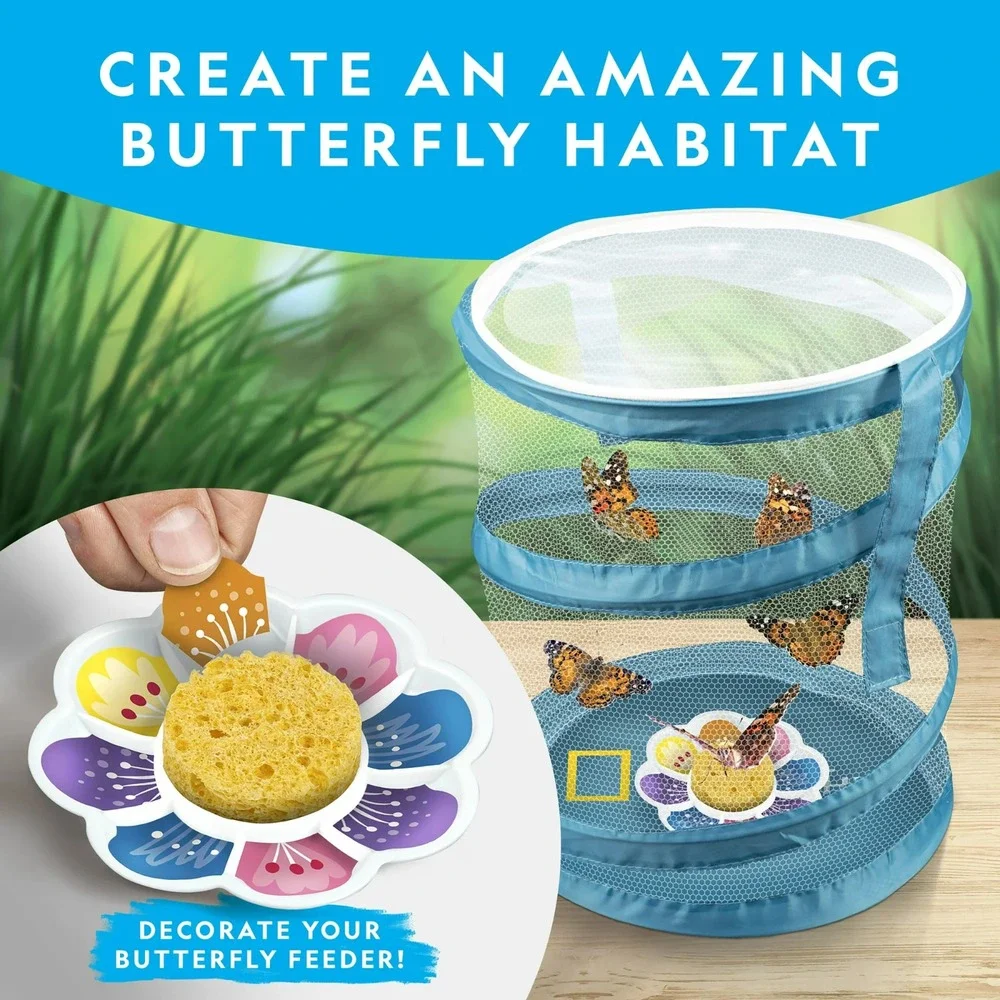 National Geographic Butterfly‎ Growing Kit Feed & Grow Real Caterpillars Habitat